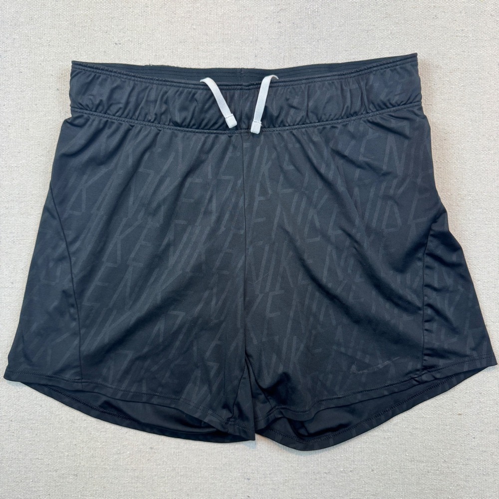 Nike XS Shorts Women Black Dri-FIT Tonal Logo Print Drawstring Athletic